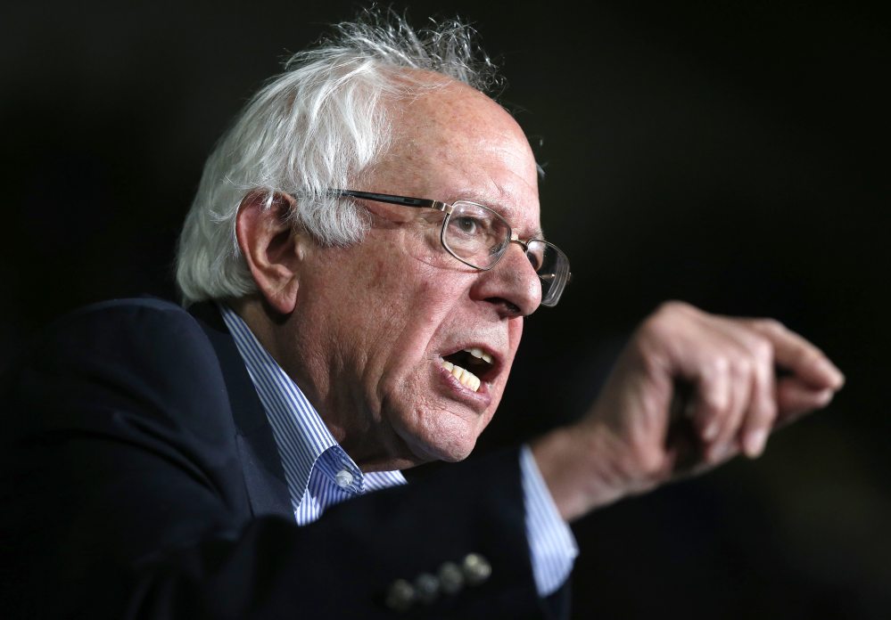 Bernie Sanders speaks at a campaign rally Saturday in Springfield, Mass. He said in an interview, “We have millions of working-class people who are voting for Republican candidates whose views are diametrically opposite to what voters want.”