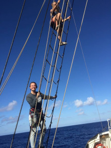 Madeline Henderson climbs the rigging aboard the Gulden Leeuw, the three-masted ship she’s sailing on for her senior year of high school with the Nova Scotia-based Class Afloat program.