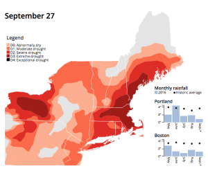 Drought conditions map of New England as of Sept. 27, 2016