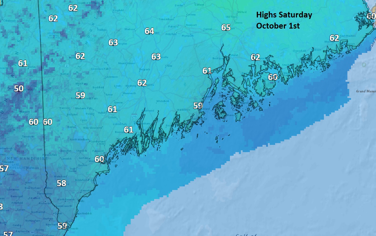Highs on Saturday will be chilly with lots of clouds and little or no sunshine
