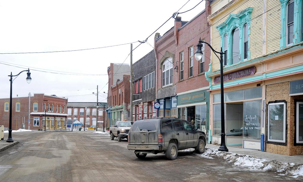 Winter exposes a harsh economic reality in Eastport, with vacant storefronts and shuttered seasonal businesses. The jobless rate in the area hit 17 percent last year due to a mill closure.