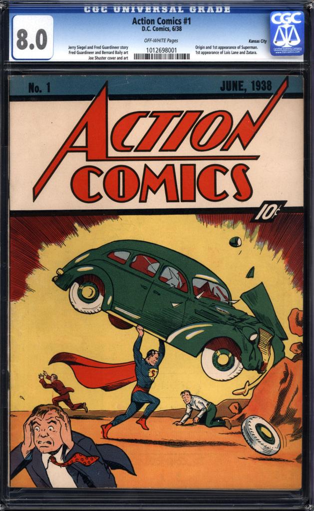 This image, released by Comic Connect Corp., shows the June 1938 cover of a comic book that first featured Superman. The copy fetched $1 million Monday, smashing the previous record price for a comic book .