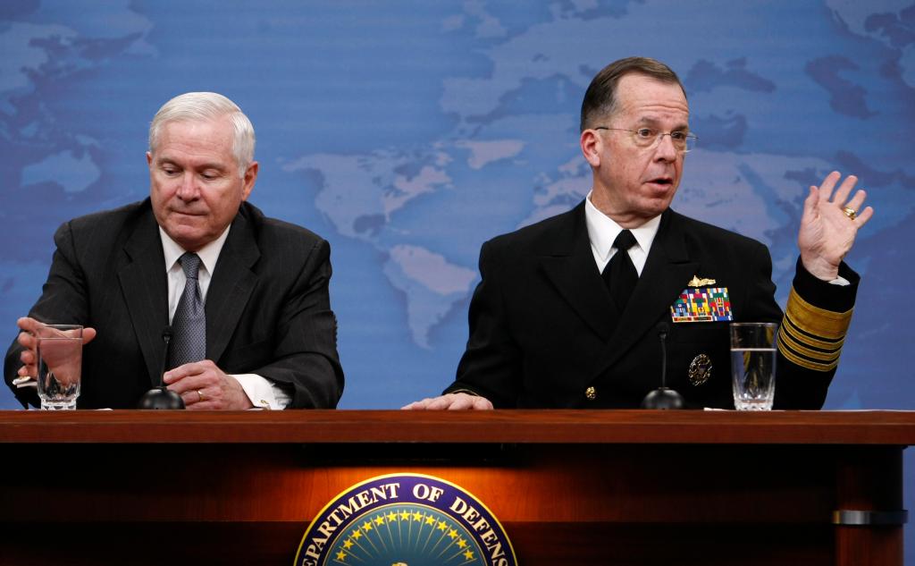 Defense Secretary Robert Gates, left, and Joint Chiefs Chairman Adm. Mike Mullen take part in a briefing at the Pentagon on Monday. They said U.S.-led forces were making steady progress in their efforts in a Taliban stronghold in southern Afghanistan.