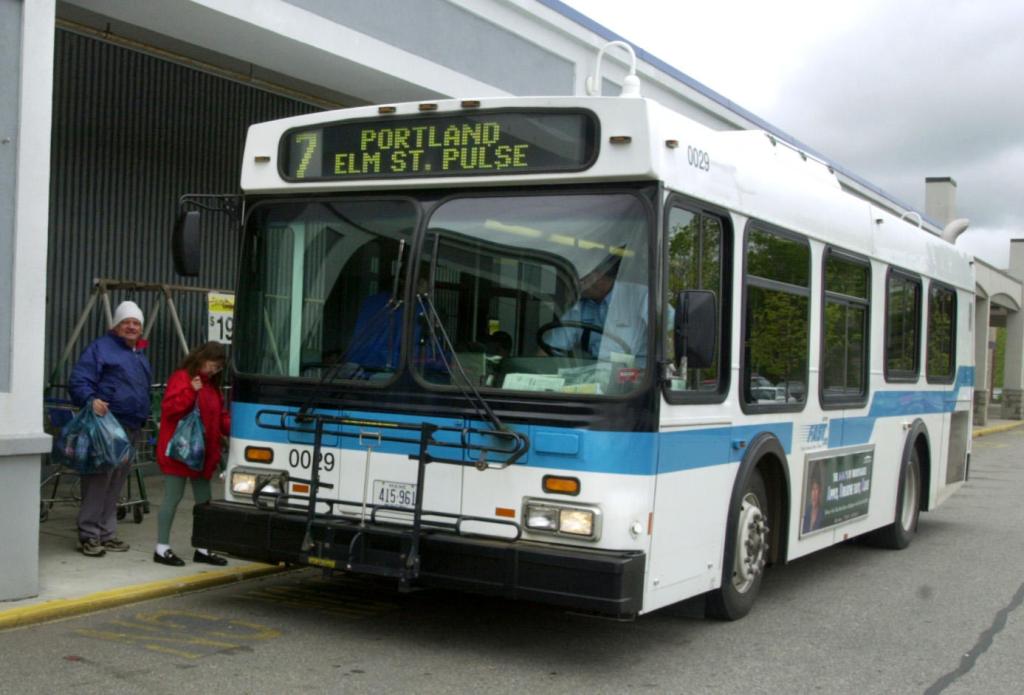 The Falmouth Flyer picks up riders at Walmart on Route 1. An unofficial survey showed the bus service is used mostly by Portland residents coming to Falmouth to work or shop.