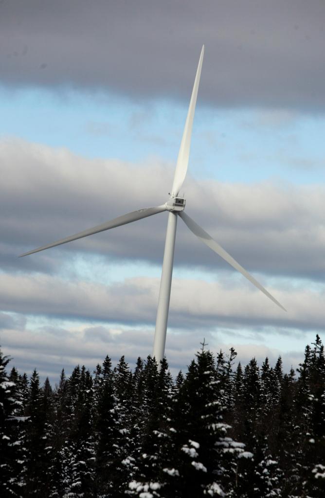 A wind turbine on Kibby Mountain is an example of what’s in store across a wider area, a trend some Mainers deplore.