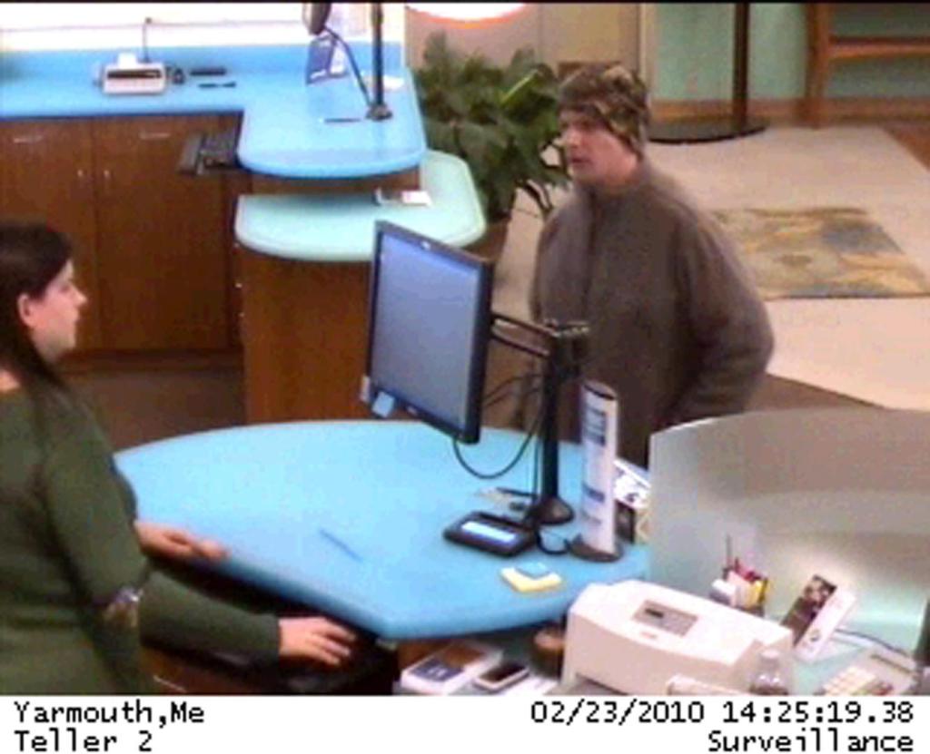 A security camera shows the suspect in an attempted robbery at a Norway Savings Bank on Route 1.