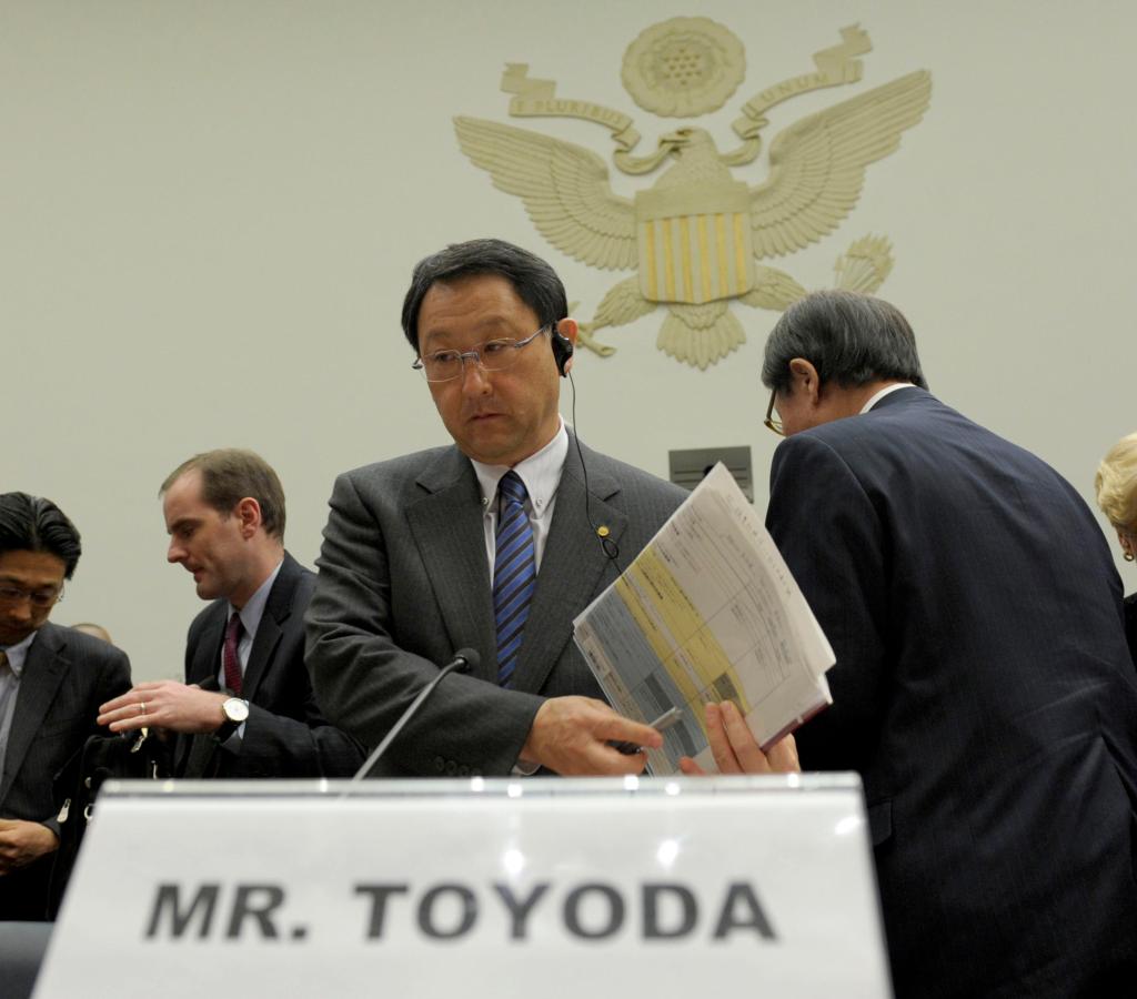 Toyota President and CEO Akio Toyoda concludes his testimony on Capitol Hill in Washington on Wednesday.