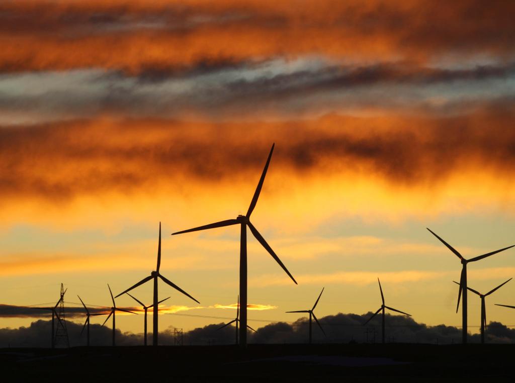 The Happy Jack Wind Farm east of Cheyenne, Wyo., generates power, but many other projects are on hold as the industry waits for a sign from Congress.