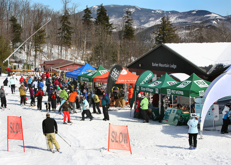 Information and product tents in the IZStyle World Tour draw a crowd to the Barker Mountain Lodge at Sunday River.