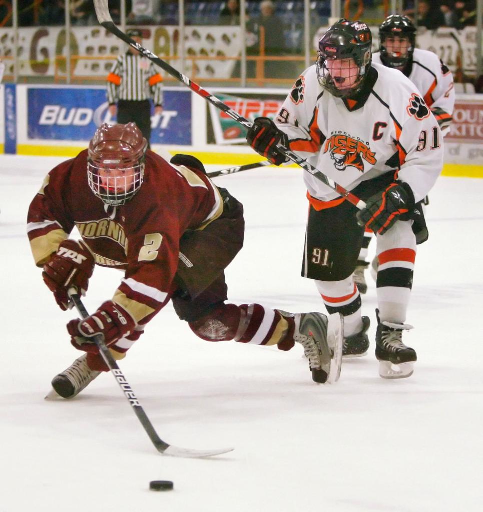 Biddeford’s Trevor Fleurent, right, will look to cap a great season – he leads Class A in goals – with a state title.