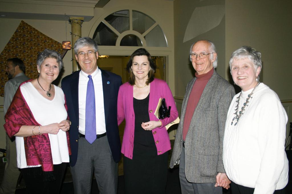 Marge Sampson of Portland High, Portland Mayor Nicholas Mavodones, the mayor’s wife, Kelly Hasson, principal at the Hall School, Lincoln Stelk and Virginia Stelk, of the Multilingual Program.