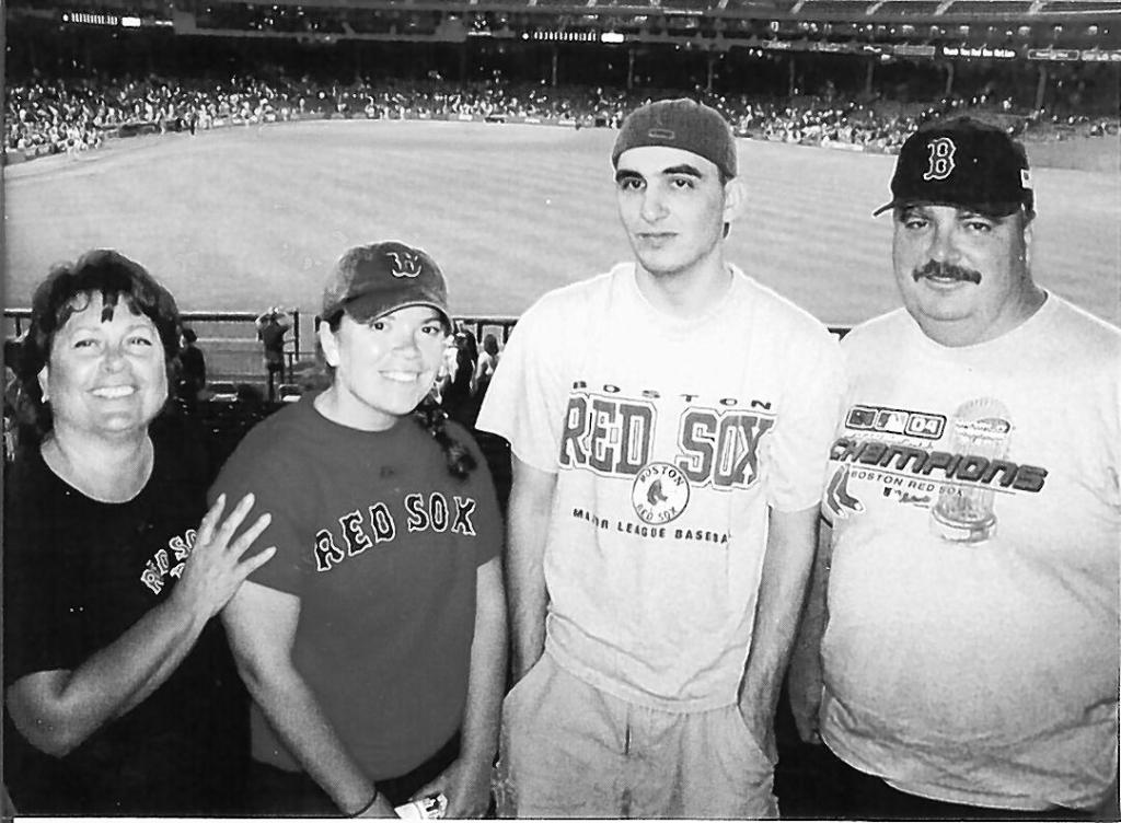 Joel Potvin, right, is pictured with his wife, Marie, daughter Ashley and son Matthew at a Red Sox game last summer.