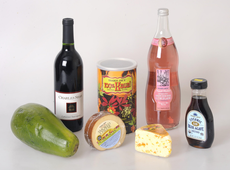 Some fun finds on a trip to Trader Joe’s in Cambridge included a big papaya, a bottle of Charles Shaw cabernet sauvignon (“Two Buck Chuck”), smoked gouda, 100 percent Kauai coffee beans, Stilton with apricots, French Berry Lemonade and organic raw blue agave sweetener.