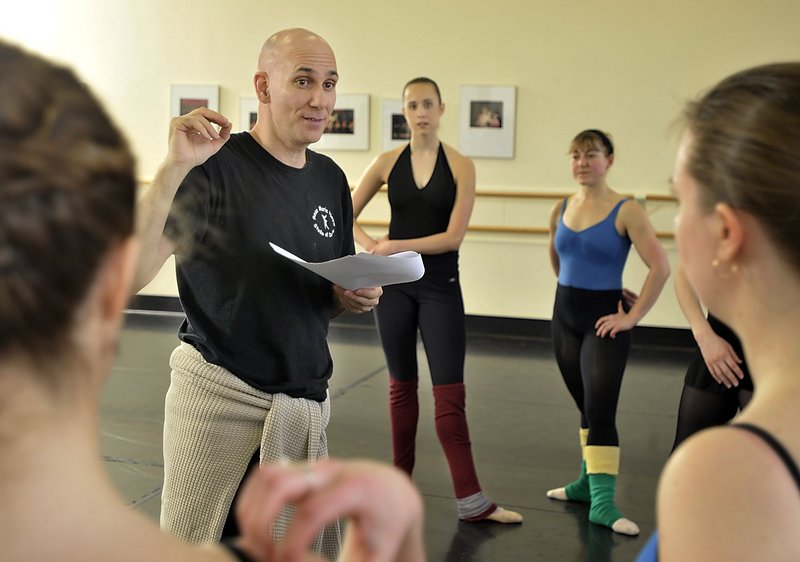 Kennet Oberly, an international choreographer who used to be on the staff at Portland Ballet, created an original dance to accompany “Requiem.” He is shown here rehearsing with Portland Ballet dancers in February.