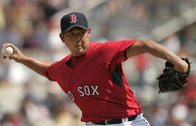 Daisuke Matsuzaka, who has had back and neck ailments, pitched two innings of relief Thursday in his first appearance of the spring for the Boston Red Sox, allowing one run on two hits in a 6-4 victory over the Florida Marlins at Fort Myers, Fla.