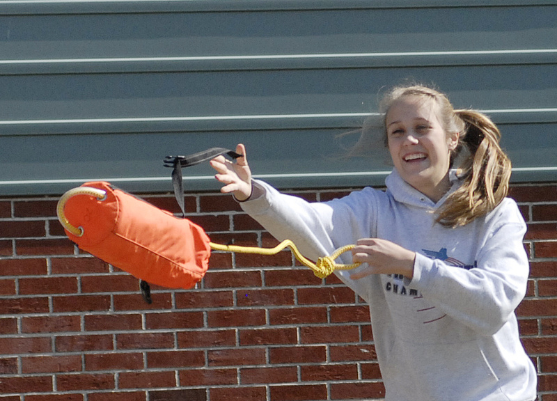 Allicyn Fitzgerald of Lisbon High School learns safety for whitewater rafting with a group from Washington County Community College at the Teens to Trails conference April 4.