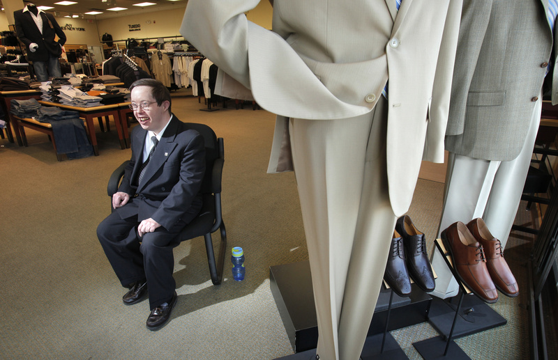 Jimmy Gendron, 41, is one of dozens of Mainers with disabilities who have jobs thanks to the efforts of Creative Work Systems. Jimmy works as a greeter at Men’s Wearhouse in South Portland, the only person with that position in the 1,200-store chain.