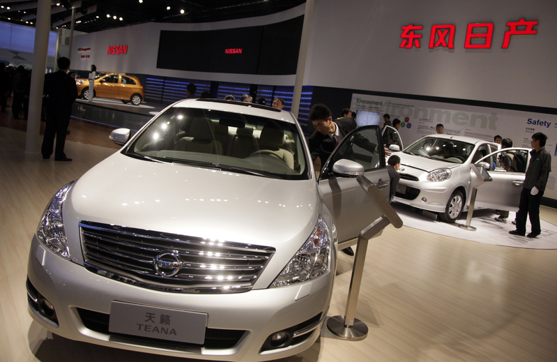 The Teana, manufactured by Nissan, is displayed at the Beijing Auto China 2010 show in Beijing. Nissan said the Teana, also sold in Japan and other countries, was created with China in mind.