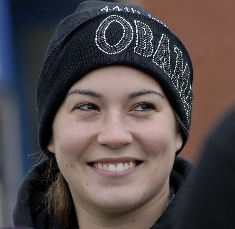 Megan Hawkes of Old Orchard Beach waits in line to see President Obama Thursday April 1, 2010.
