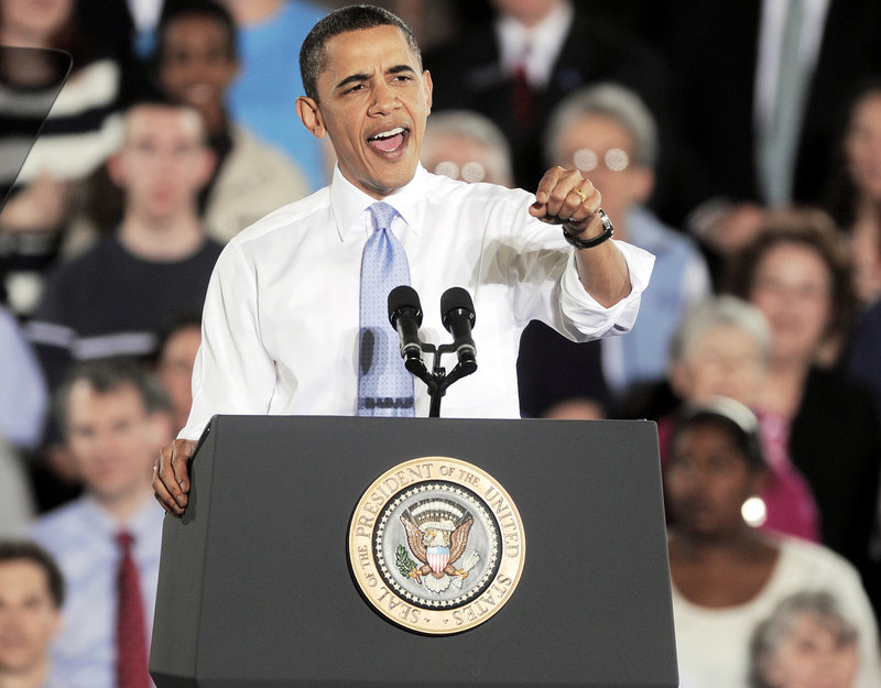 A spirited President Obama talks about the benefits of the new health care law Thursday in a speech at the Portland Expo