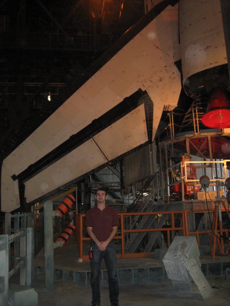 Mike Nichols, standing in NASA’s Vehicle Assembly Building, oversaw Discovery’s thermal protection, the tile skin that protects the shuttle when it descends into the atmosphere.
