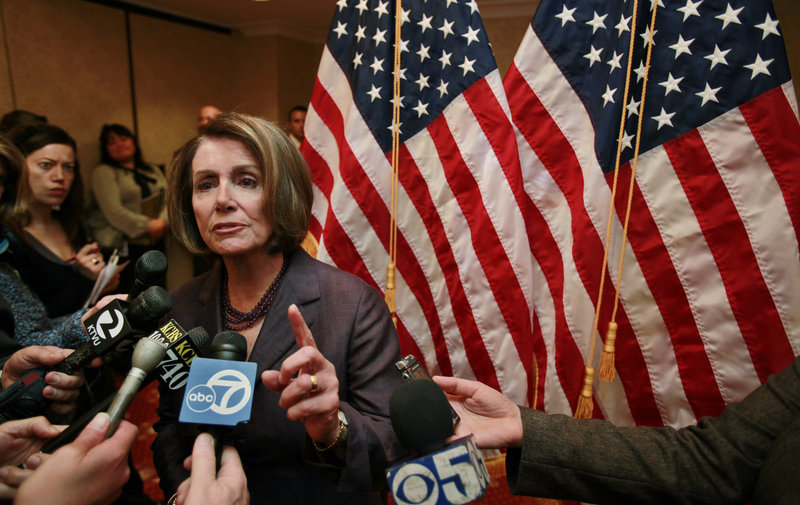 House Speaker Nancy Pelosi speaks to the media in San Francisco on Tuesday. She said “people have been active in expressing their disagreement” and sometimes those expressions have risen “to the level of threats or violence.”