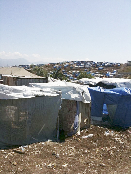 Temporary camps cover the hills near Port au Prince, Haiti’s capital. With the rainy season starting, many of the shelters will blow away.