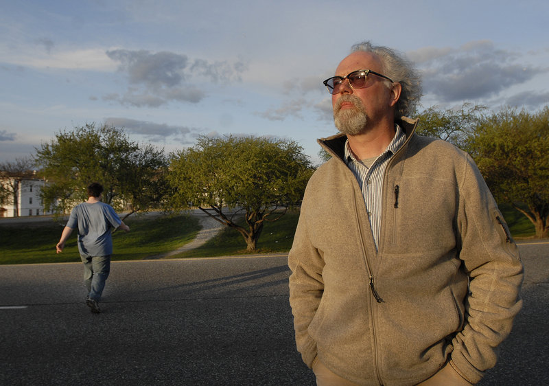 Jay York of Portland, who routinely uses his iPhone camera to document the hazards of jaywalking, stands along Franklin Arterial on Monday. “It is so blatantly obvious how dangerous these crossings are,” he said.