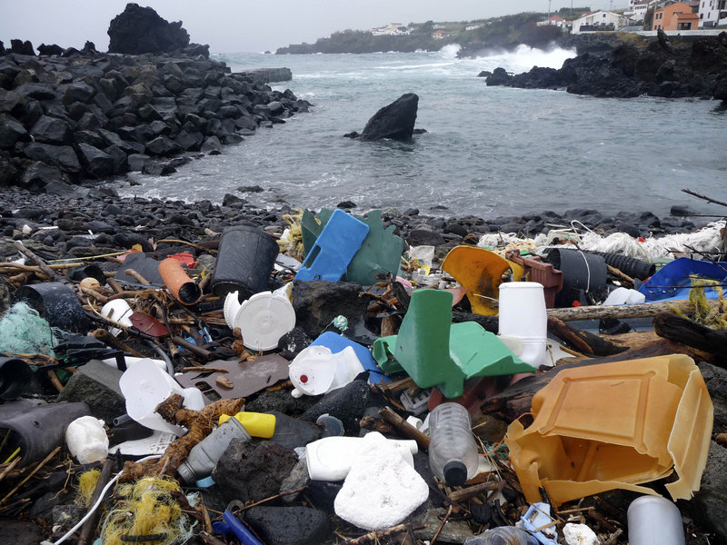 Plastic debris litters a coastal area of the Azores Islands in Portugal, a sign that offshore waters have become a repository for the waste, carried in by a variety of ocean currents.