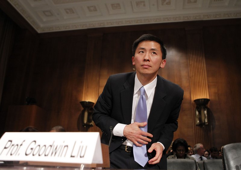 Law Professor Goodwin Liu takes his seat Friday prior to testifying at a Senate Judiciary Committee hearing.