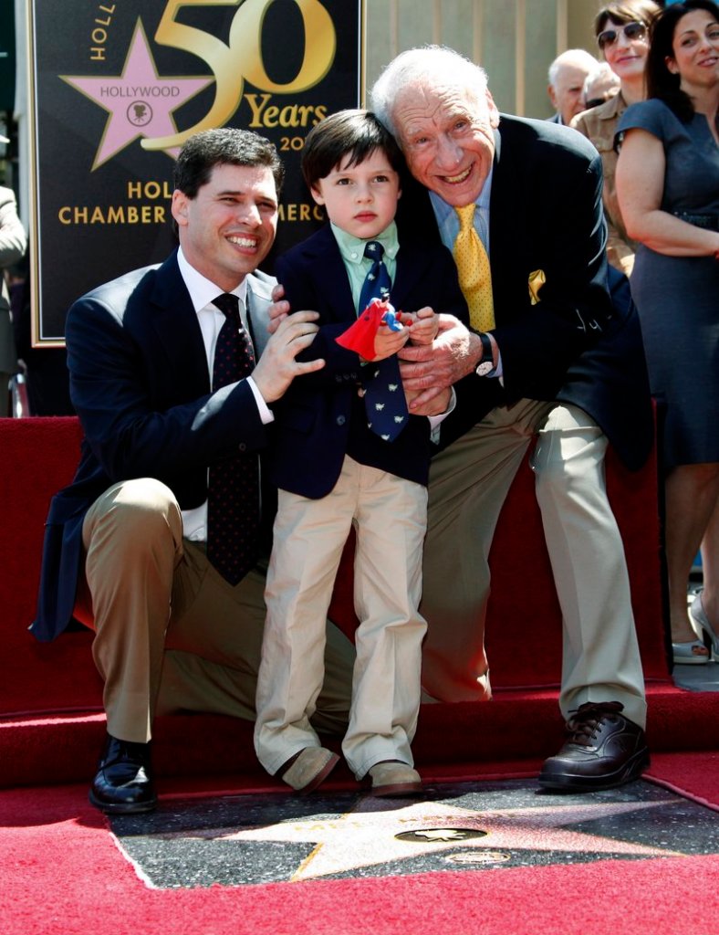 Mel Brooks, 83, right, the comedian, actor and producer, is joined by his son Max and grandson Henry, 5, at dedication ceremonies for the elder Brooks’ new Star on the Hollywood Walk of Fame in Los Angeles Friday.