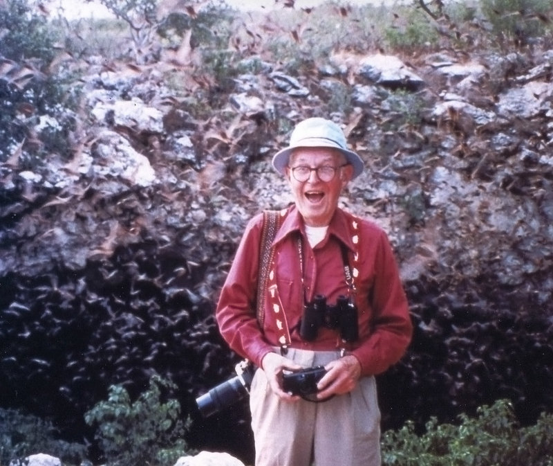 George Sharpe, a Portland bird enthusiast who died this month, delights in a swarm of bats as it emerges from a cavern in Texas. His passion for winged creatures got others around him hooked.