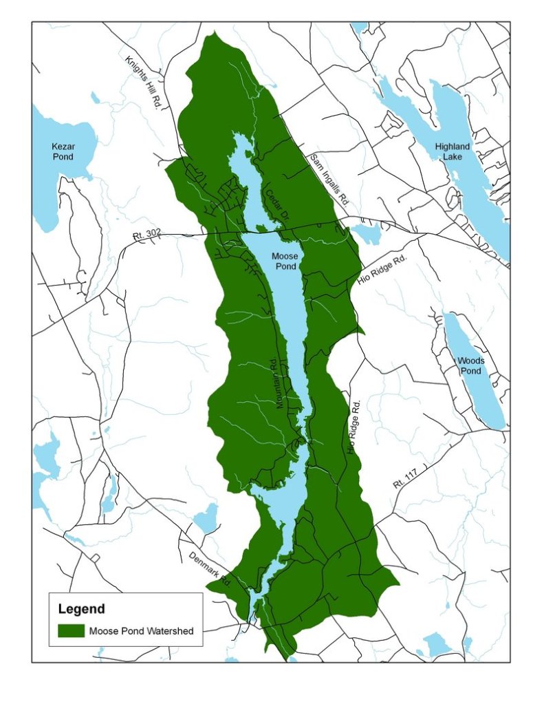 This map shows the Moose Pond watershed.