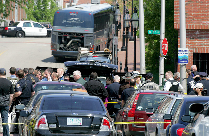Bomb threat aboard bus clears much of downtown Portsmouth, N.H. on Thursday.