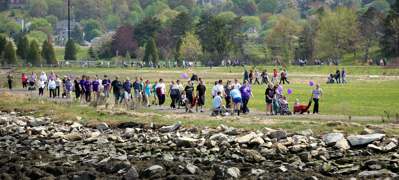 Participants in the March of Dimes March for Babies walk around the Back Cove in Portland on Sunday.