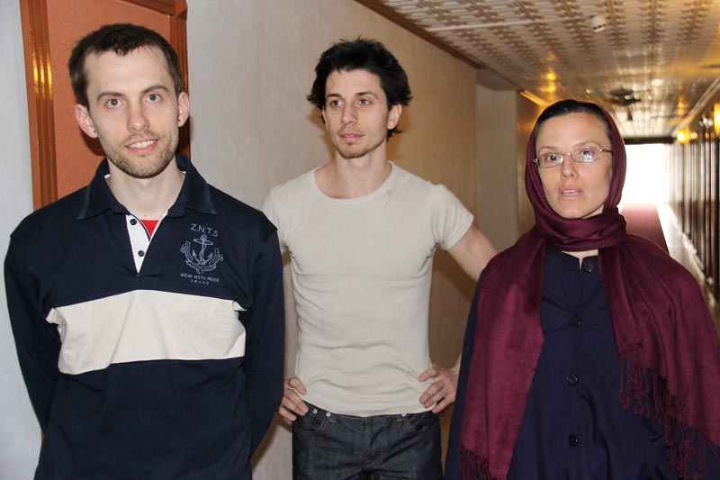 Jailed American hikers Shane Bauer, left, Josh Fattal and Sarah Shourd await a meeting with their mothers in Tehran on Friday. A similar move by Washington toward Iranians in U.S. custody could pave the way for discussions of a prisoner swap.