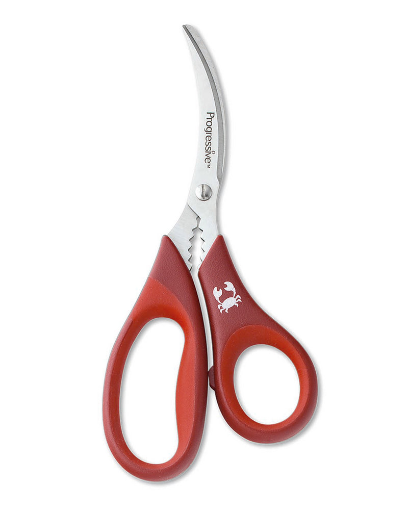 Seafood scissors with non-slip handle, carbon steel blades and a ridged jaw for cracking shells, from Williams-Sonoma.