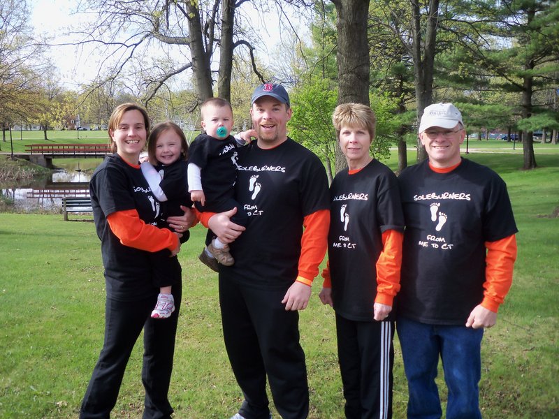 The Soleburners, a family team who recently walked eight miles to raise money for multiple sclerosis. Pictured are Annik Chamberlin, daughter Grace, son Gavin, and her husband, Kevin Chamberlin, all of Connecticut; and Kevin's parents, Pam and Scott Chamberlin of Windham. Pam Chamberlin is one of the nearly 500,000 Americans who are living with MS.