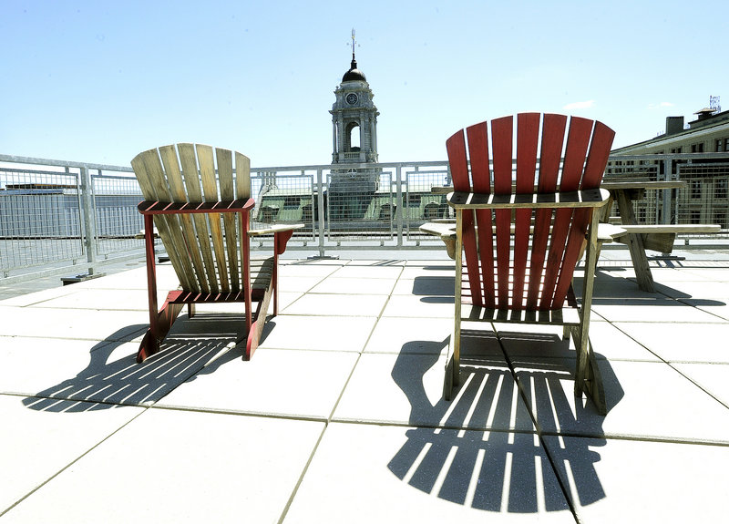 The rooftop patio at Heather Frederick’s condo in the new Chestnut Street Lofts in Portland