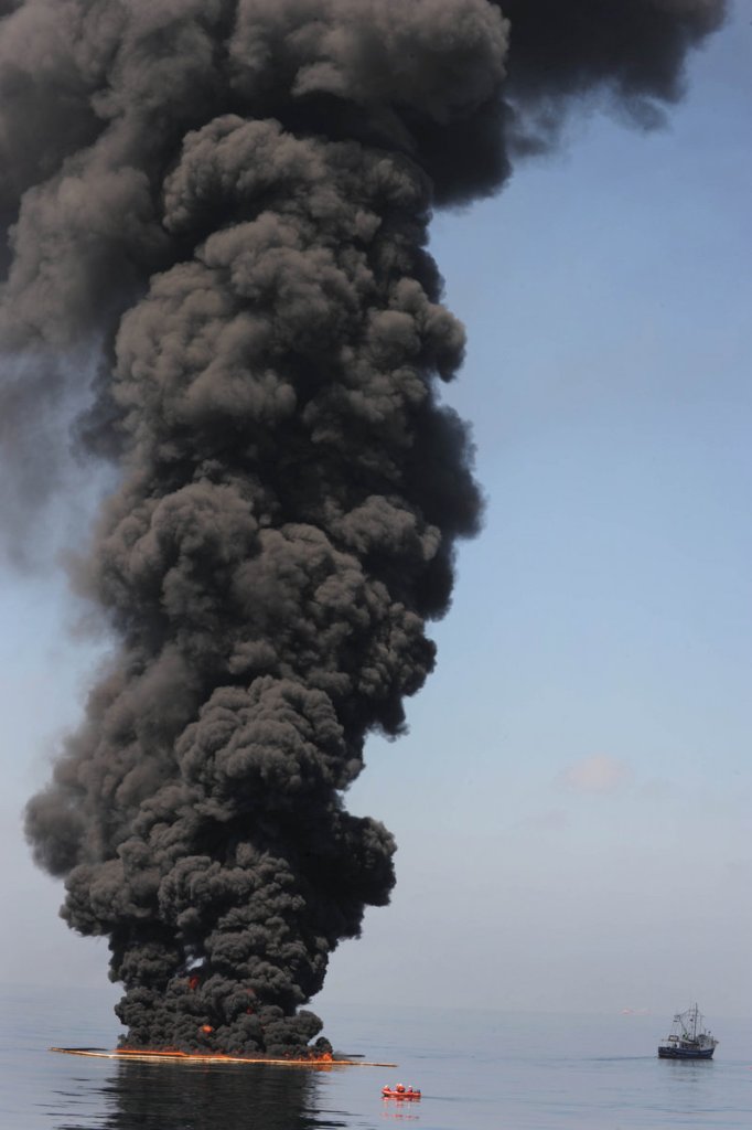 Oil burns during a controlled fire to stop its spread in the Gulf of Mexico on Thursday.