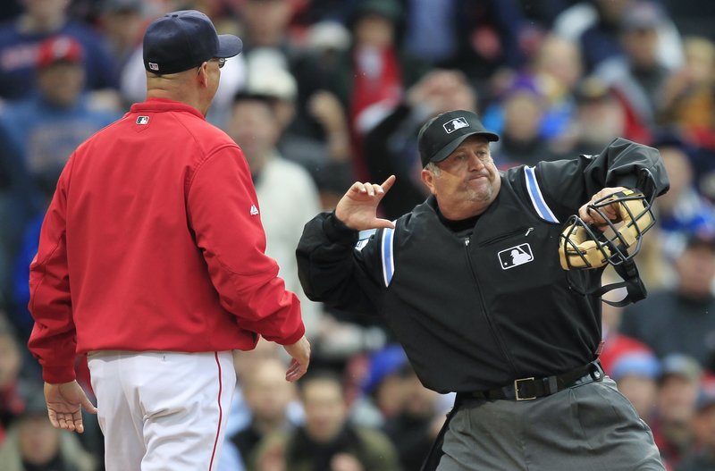 Red Sox Manager Terry Francona, left, argued and was ejected in the ninth inning by Dale Scott.