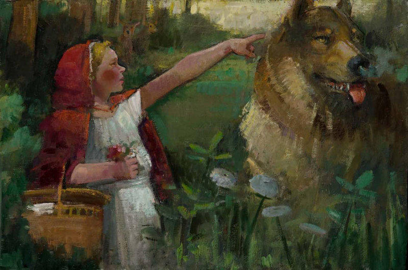 Nancy Morgan-Barnes' view of "Little Red Riding Hood" in oil on panel