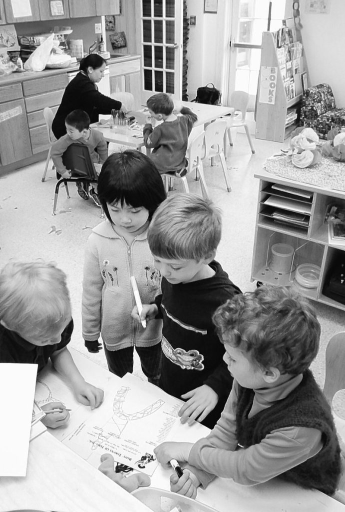 Children participate in supervised activities at a Yorktown, N.Y., child care center. According to the latest findings of a long-running study, teens who spent a lot of time in day care as preschoolers are more prone to risky behavior than other American adolescents – though the differences are slight.
