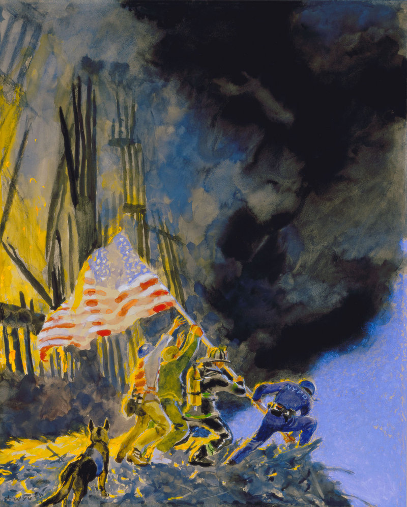"September 11th – Study #1" by Jamie Wyeth, 2001, gouache, varnish and watercolor on board.