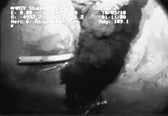 Image from video provided by the Senate Environment and Public Works Committee, received from British Petroleum, shows oil gushing from the blown well in the Gulf of Mexico.