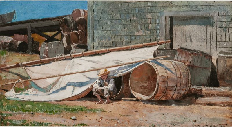 Homer’s “Boy in a Boatyard,” 1873, gouache and graphite on paper, at the Portland Museum of Art.
