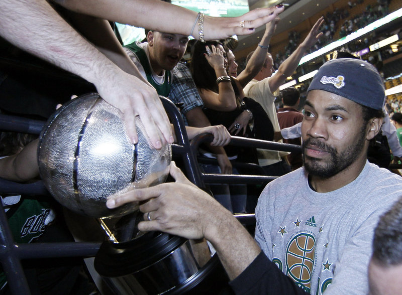 Rasheed Wallace of the Celtics admired the Eastern Conference trophy Friday night, but the biggest prize lies ahead.