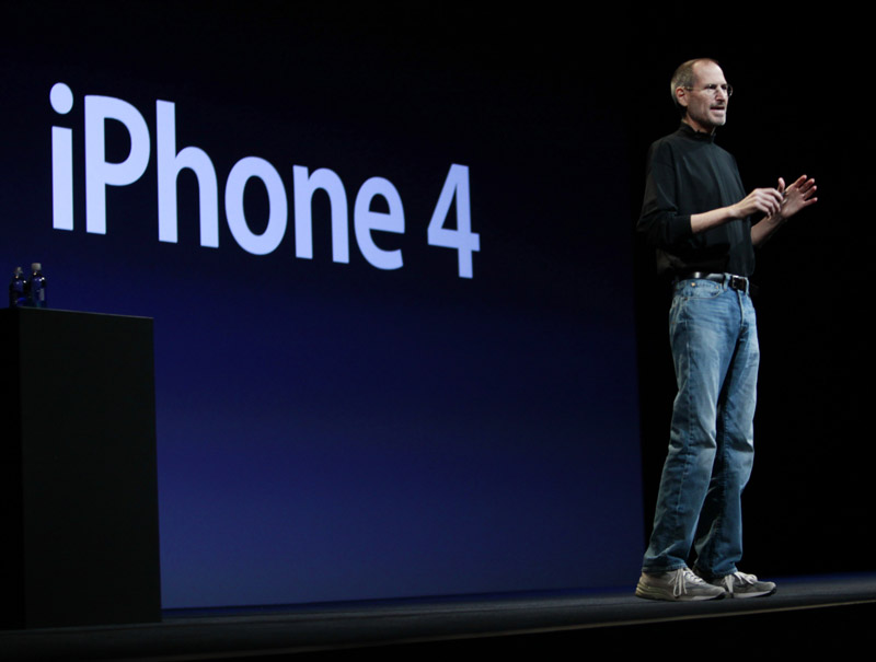 Apple CEO Steve Jobs introduces the new iPhone 4 at the Apple Worldwide Developers Conference today in San Francisco.