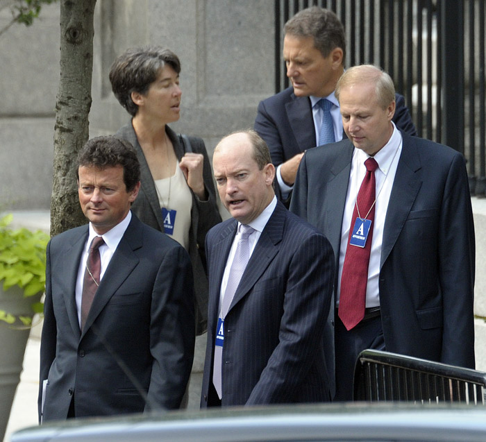 BP Chief Executive Officer Tony Hayward, left, BP America Chairman Lamar McKay, center, BP Chairman Carl-Henric Svanberg, second from right, and other BP representatives, arrive at the White House in Washington today for a meeting with President Barack Obama.