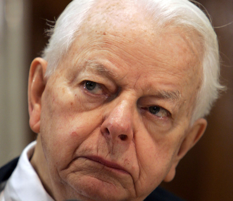 In this 2005 file photo, Sen. Robert Byrd, D-W.V., listens to testimony during a Senate subcommittee hearing on Capitol Hill.